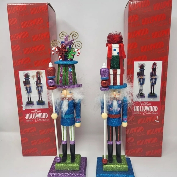 2 Kurt Adler Multi Colored Glitter Whimsical Christmas Nutcrackers 13.5" 2016 - Picture 2 of 16